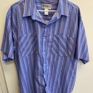 Haband Blue Striped Short-Sleeve Button-Up Shirt vintage